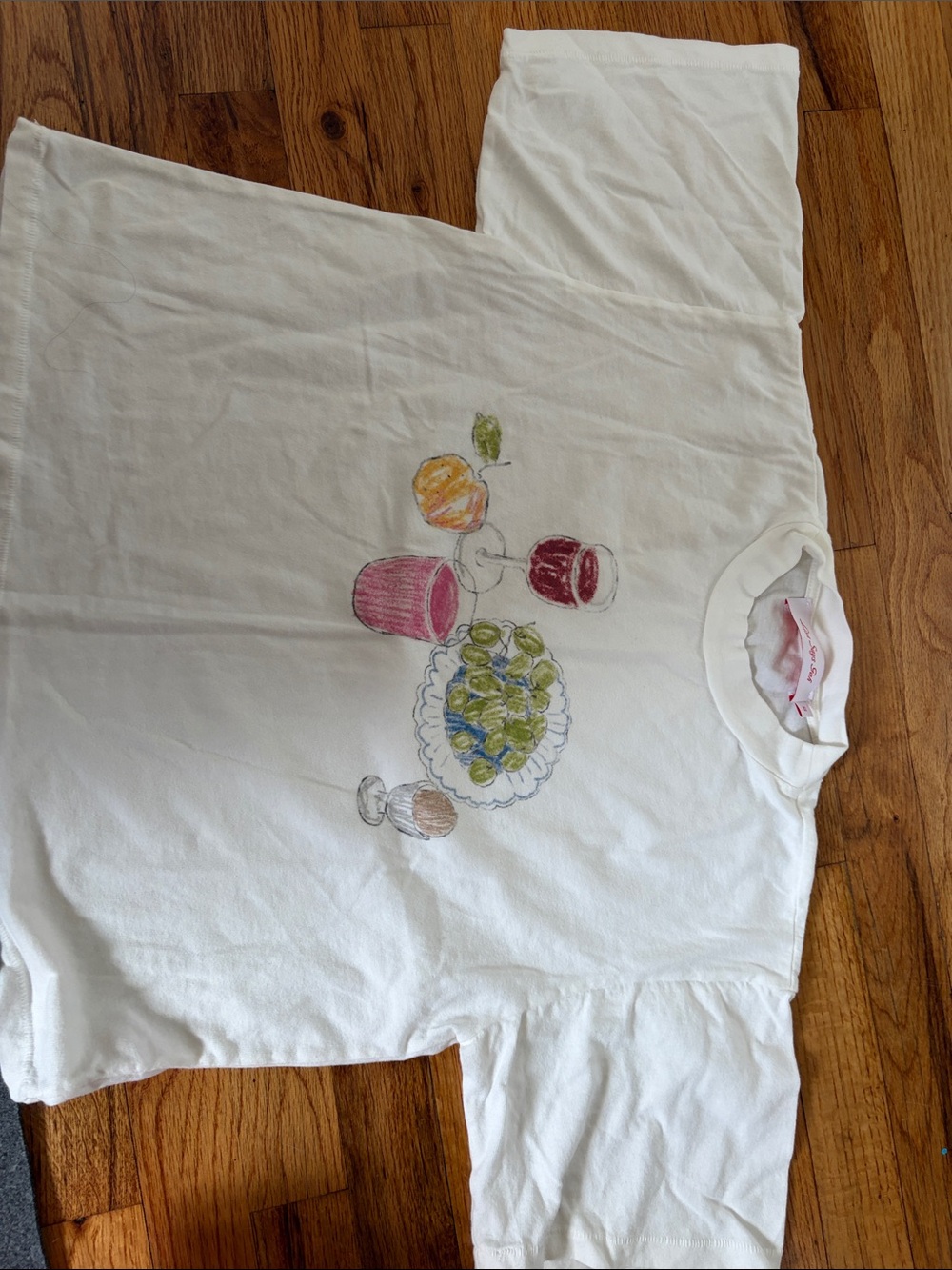 White Short-Sleeve Graphic Tee with Fruit Illustration
